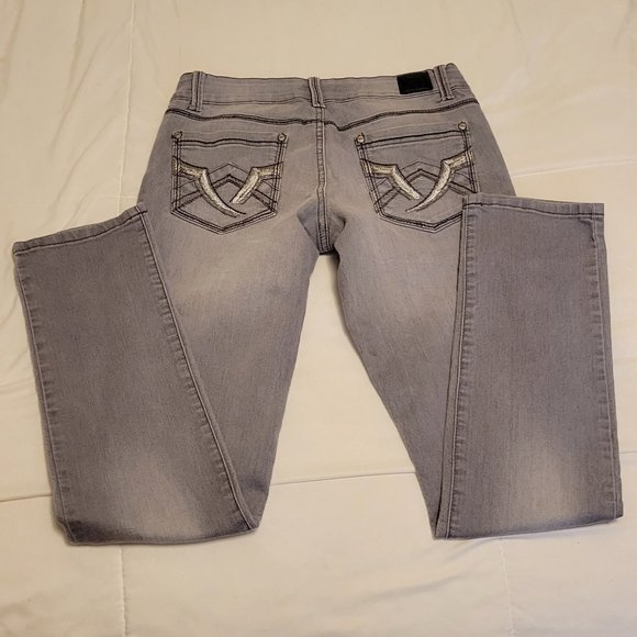 l.e.i. gray low rise skinny stretch jeans Sz: 5 (jr) - Picture 2 of 3
